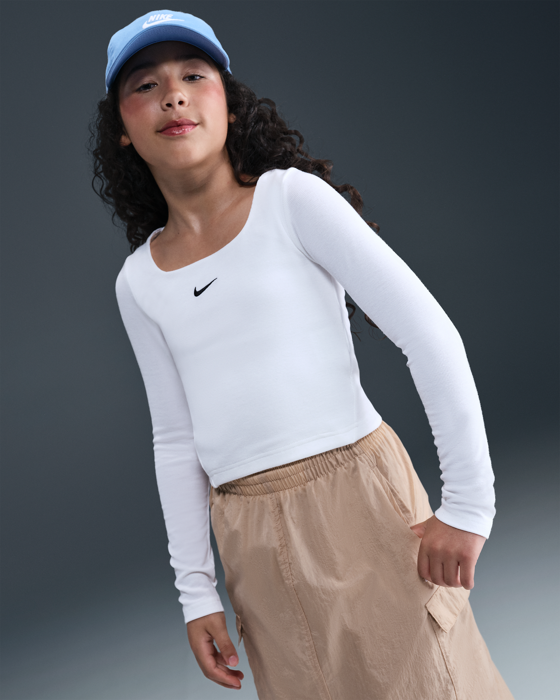 トップス nskwkz Nike Sportswear Big Kids' (Girls') Long-Sleeve Square-Neck